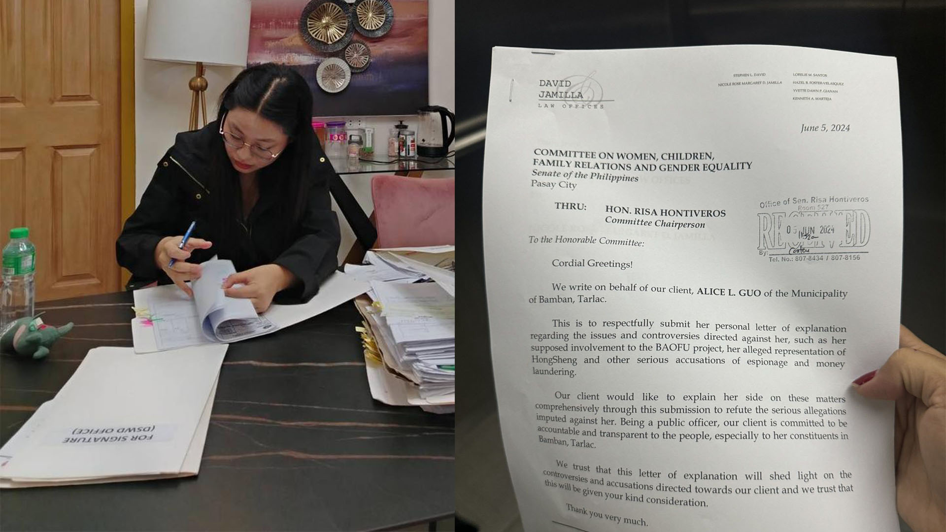 Bamban Mayor Alice Guo nagsumite ng personal letter sa Senate Committee